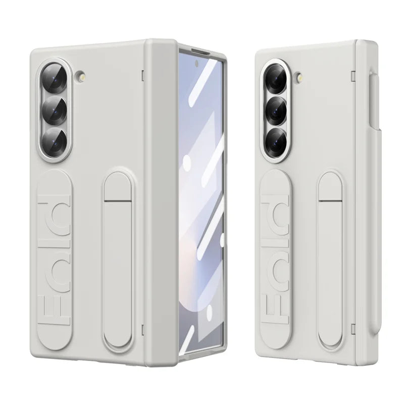 Wrist Strap Hinge Phone Case for Galaxy Z Fold 6 5 4 3 with Pen Holder & S Pen Screen Protector Film Cover