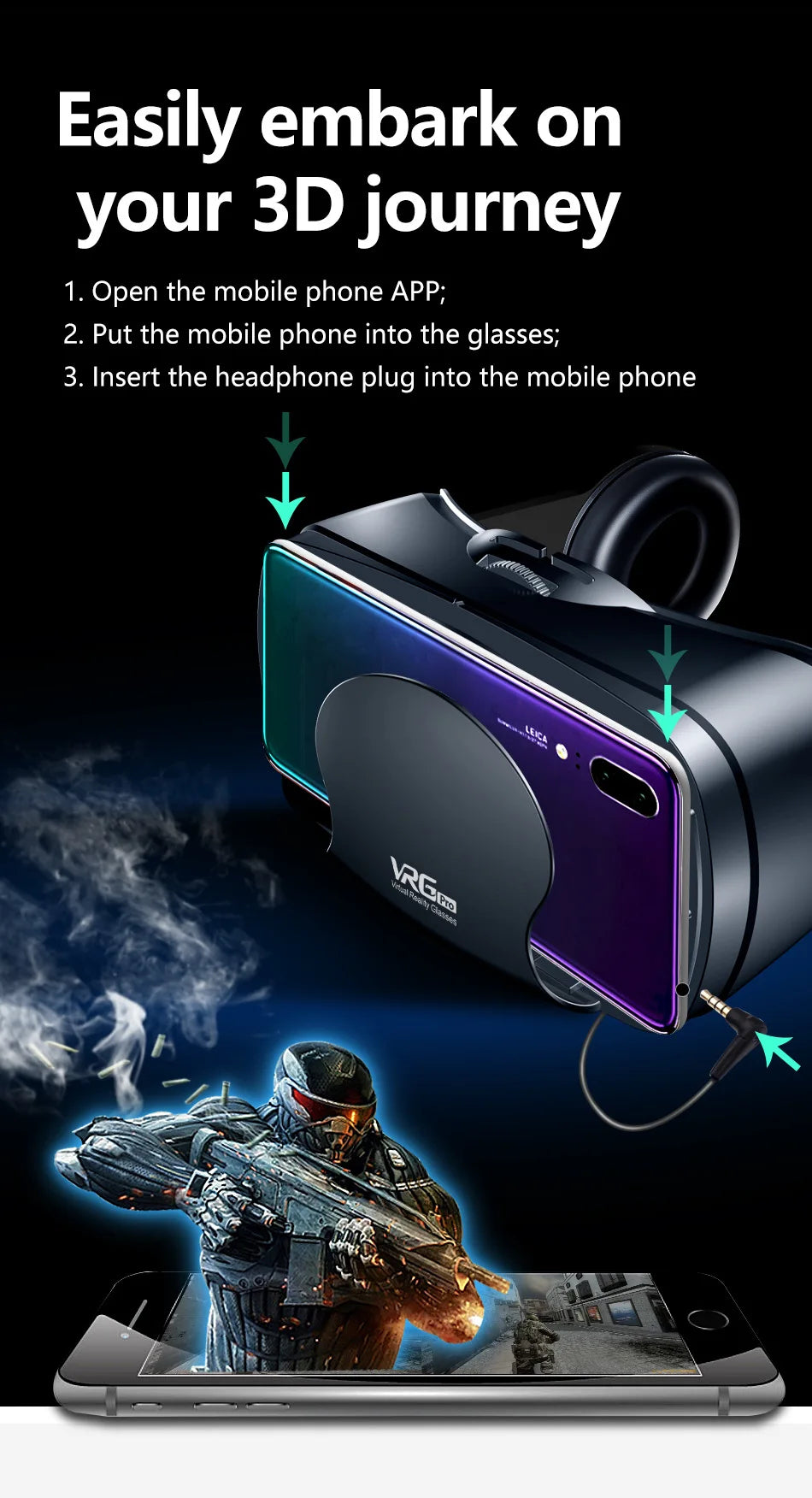 3D VR Headset Smart Virtual Reality Glasses 7 Inches Helmet