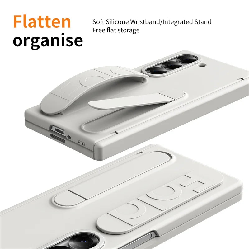 Wrist Strap Hinge Phone Case for Galaxy Z Fold 6 5 4 3 with Pen Holder & S Pen Screen Protector Film Cover
