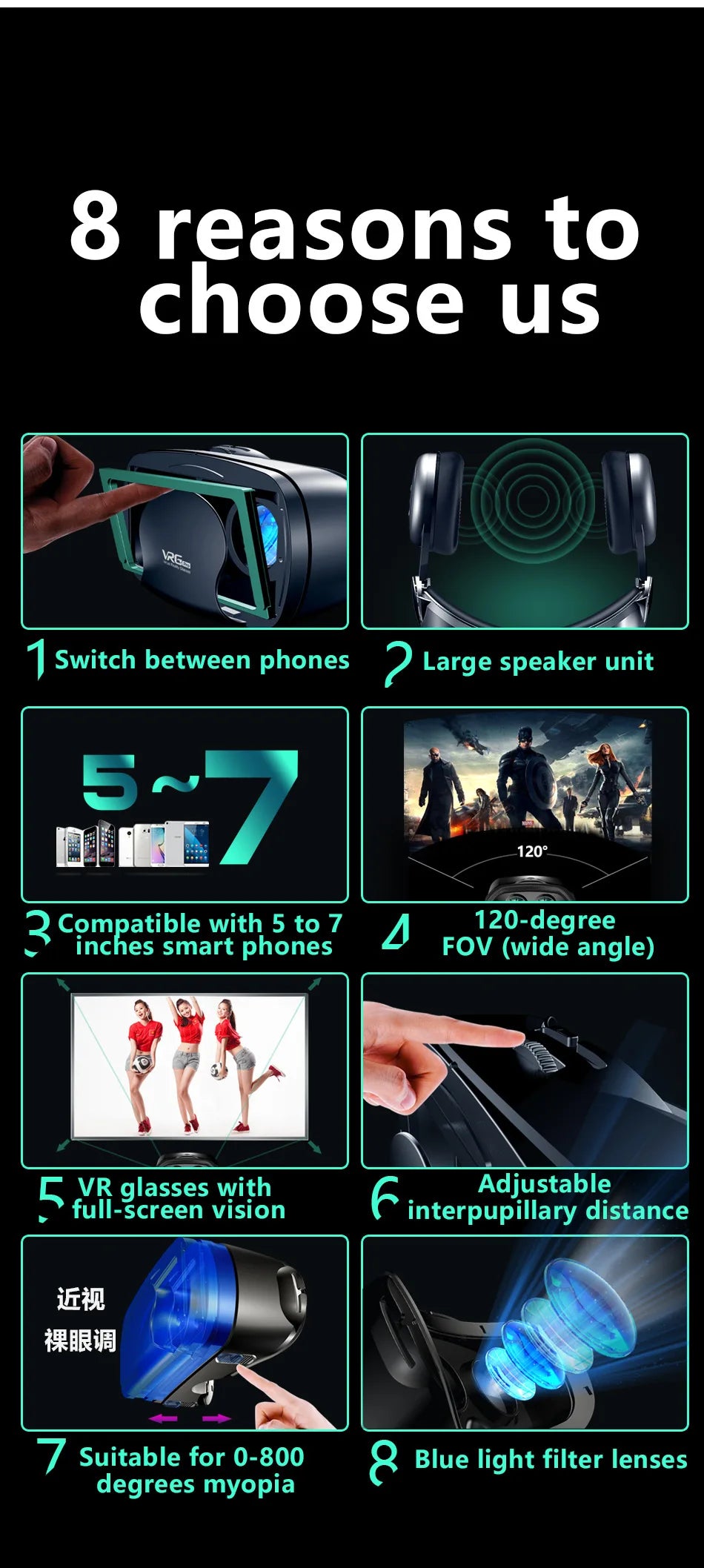 3D VR Headset Smart Virtual Reality Glasses 7 Inches Helmet