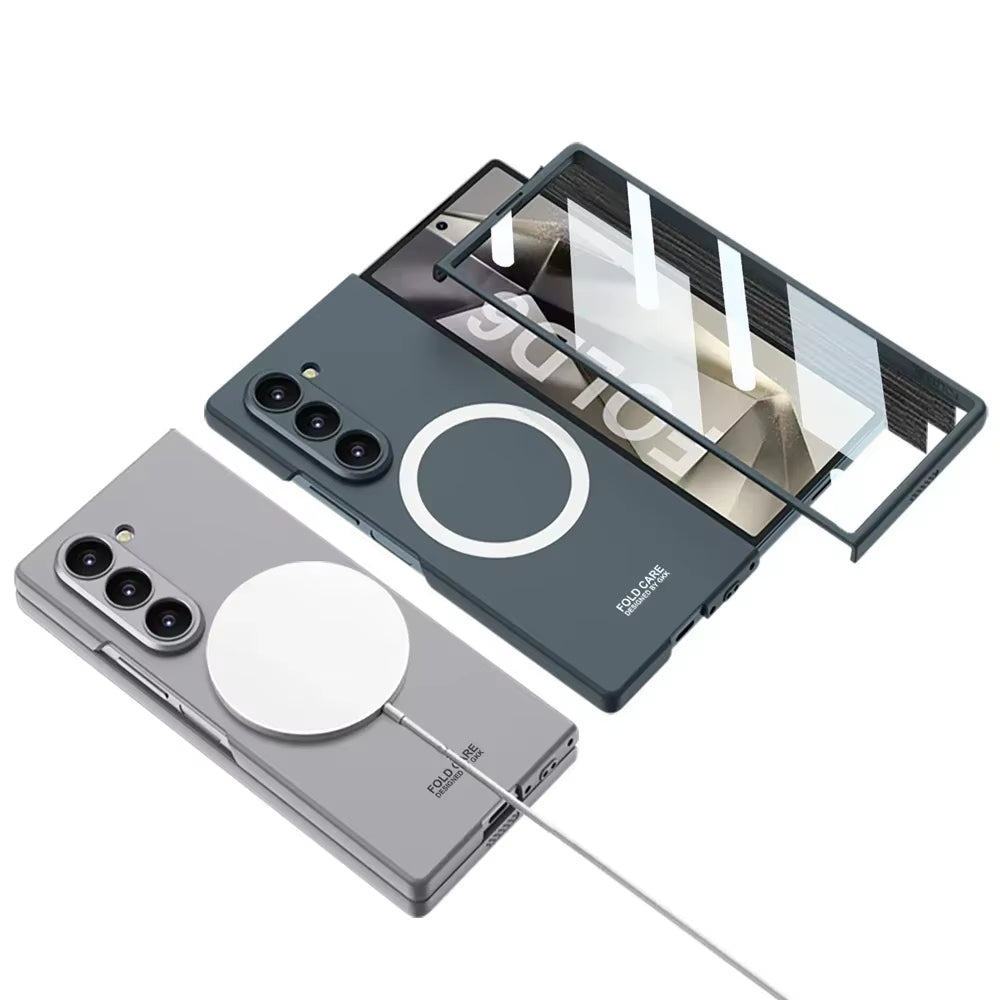 Matte Skin Feeling Metal Magnetic Case for Galaxy Z Fold 6 Magsafe Wireless Charger Slim PC Cover for Z Fold6