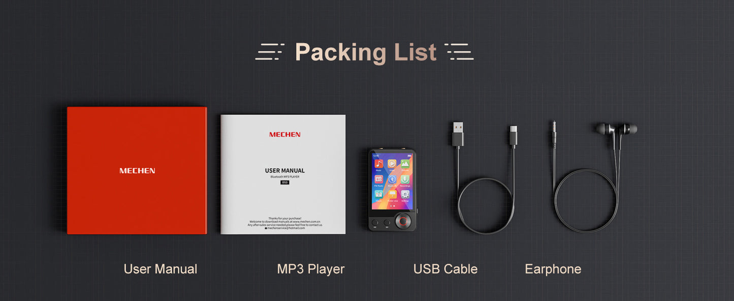 MECHEN D53 128 GB Bluetooth 5.3 MP3 Player – 2.4″ Full Touchscreen & HiFi Speaker