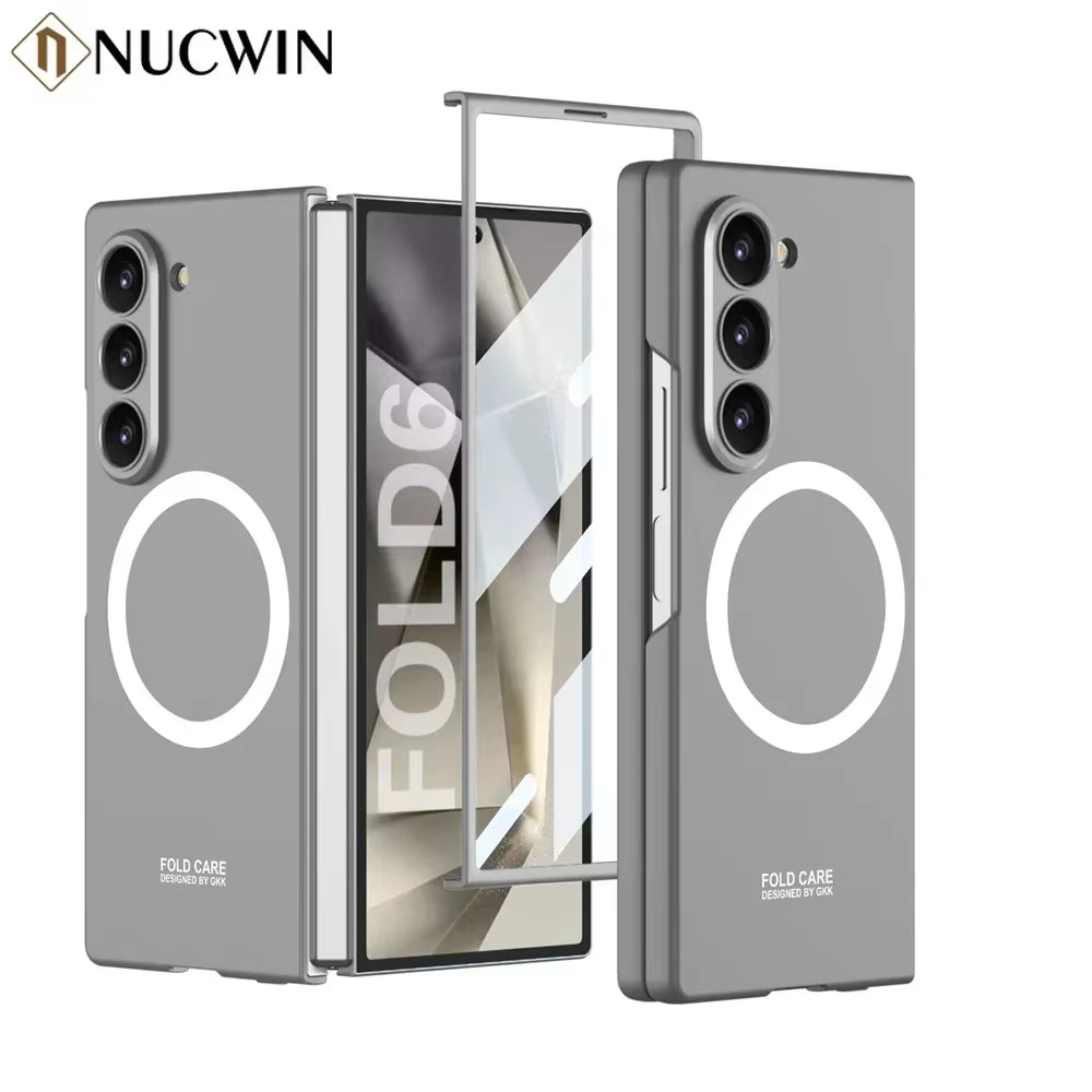 Matte Skin Feeling Metal Magnetic Case for  Galaxy Z Fold 6 Magsafe Wireless Charger Slim PC Cover for  Z Fold6