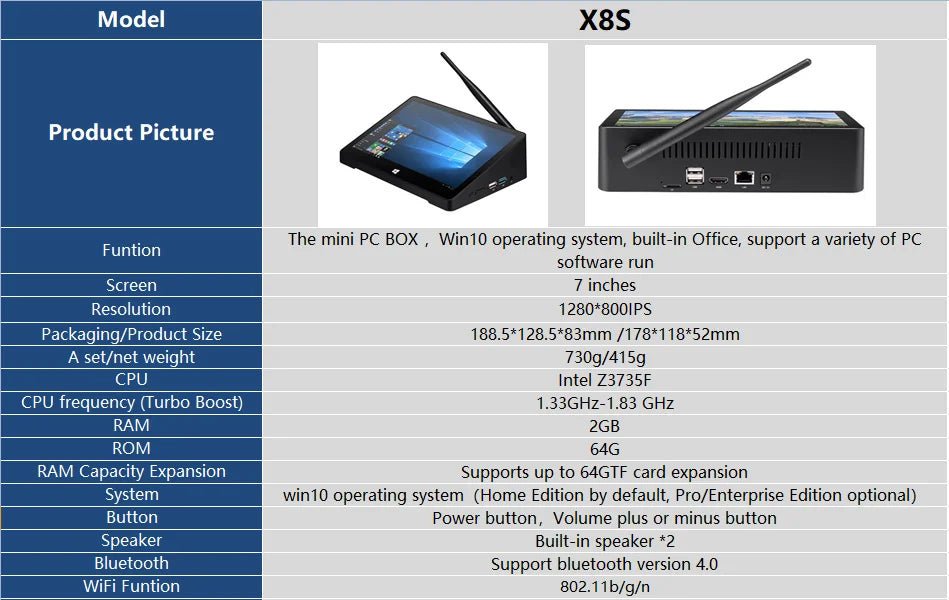 PIPO X8 Pro Mini PC – 7" Dual-Boot Tablet with Intel Z8350 Processor