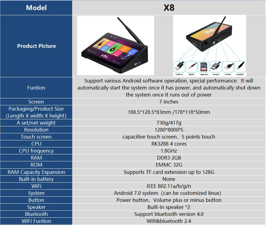 PIPO X8 Pro Mini PC – 7" Dual-Boot Tablet with Intel Z8350 Processor