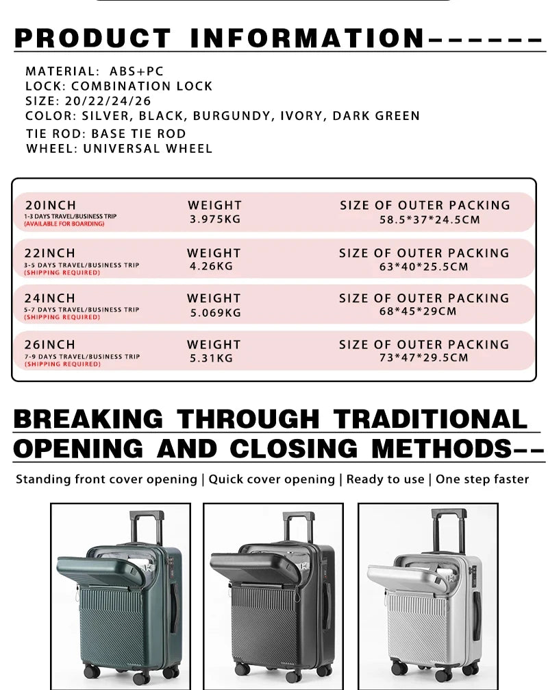 Business 20‑inch Carry‑On Suitcase with Built‑In Cup Holder & Lightweight Design