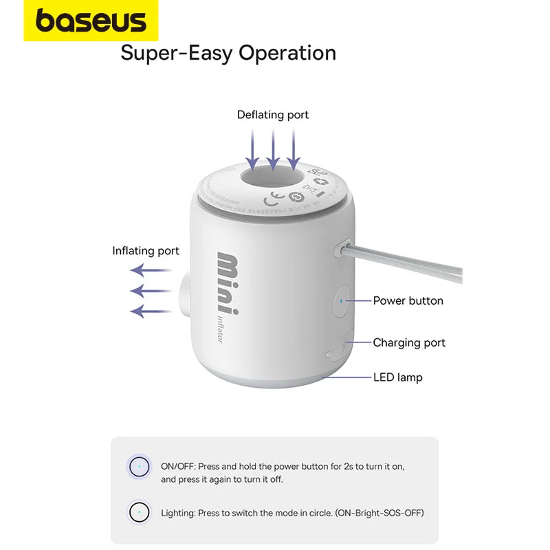 Baseus Wireless Mini Air Compressor – Portable Inflator for Mattresses, Swim Rings & Storage Bags