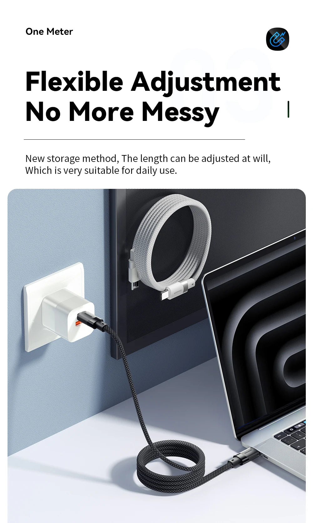 Essager 100W Magnetic USB-C Cable – PD 3.1, Detachable Connector, Braided Nylon for iPhone 15, MacBook, Samsung