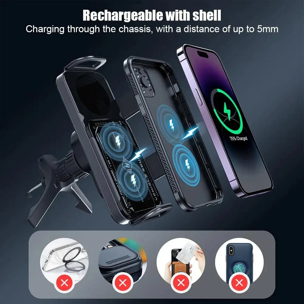 High-Intelligent Magnetic Mobile Phone/Tablet Holder – 2-in-1 Auto-Rotating Wireless Car Charger