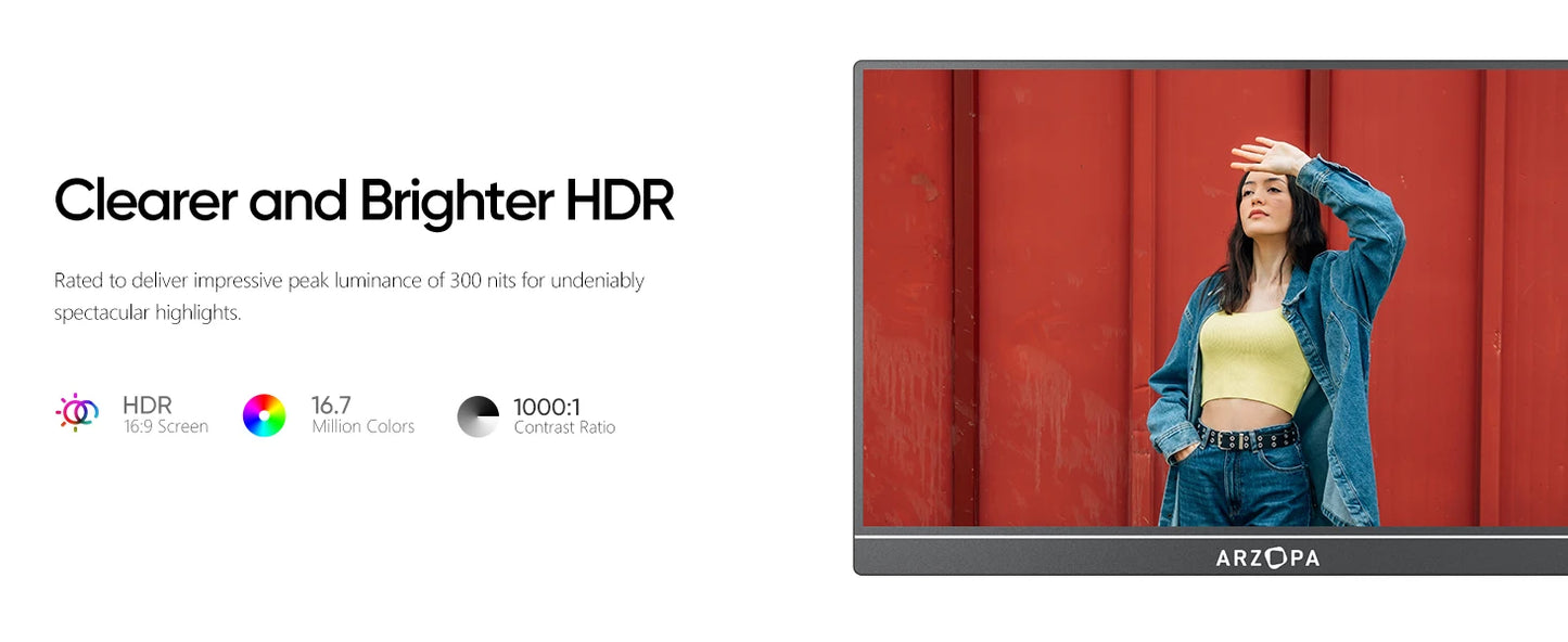 ARZOPA A1S 14″ FHD IPS Portable Monitor – USB‑C + HDMI, Ultra‑Slim, 60Hz, Built‑in Speakers