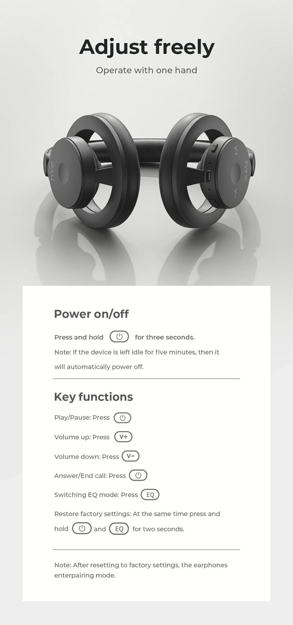 HTC HP06 Bluetooth V6.0 Foldable Wireless Headphones – Punchy Bass, Open Ear‑Airy Design