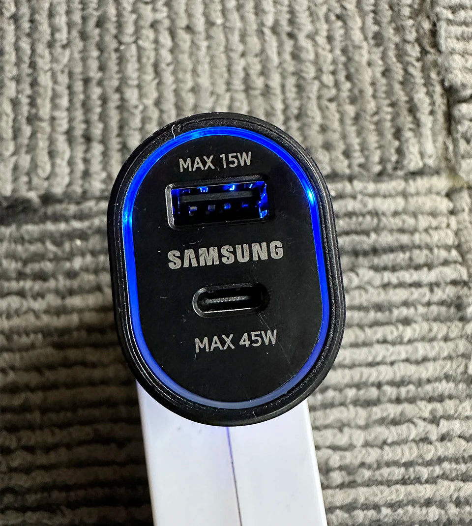 Samsung 45W USB-C Car Charger – Fast Charging for Galaxy M33, M53, Z Fold 7, iPhone 17