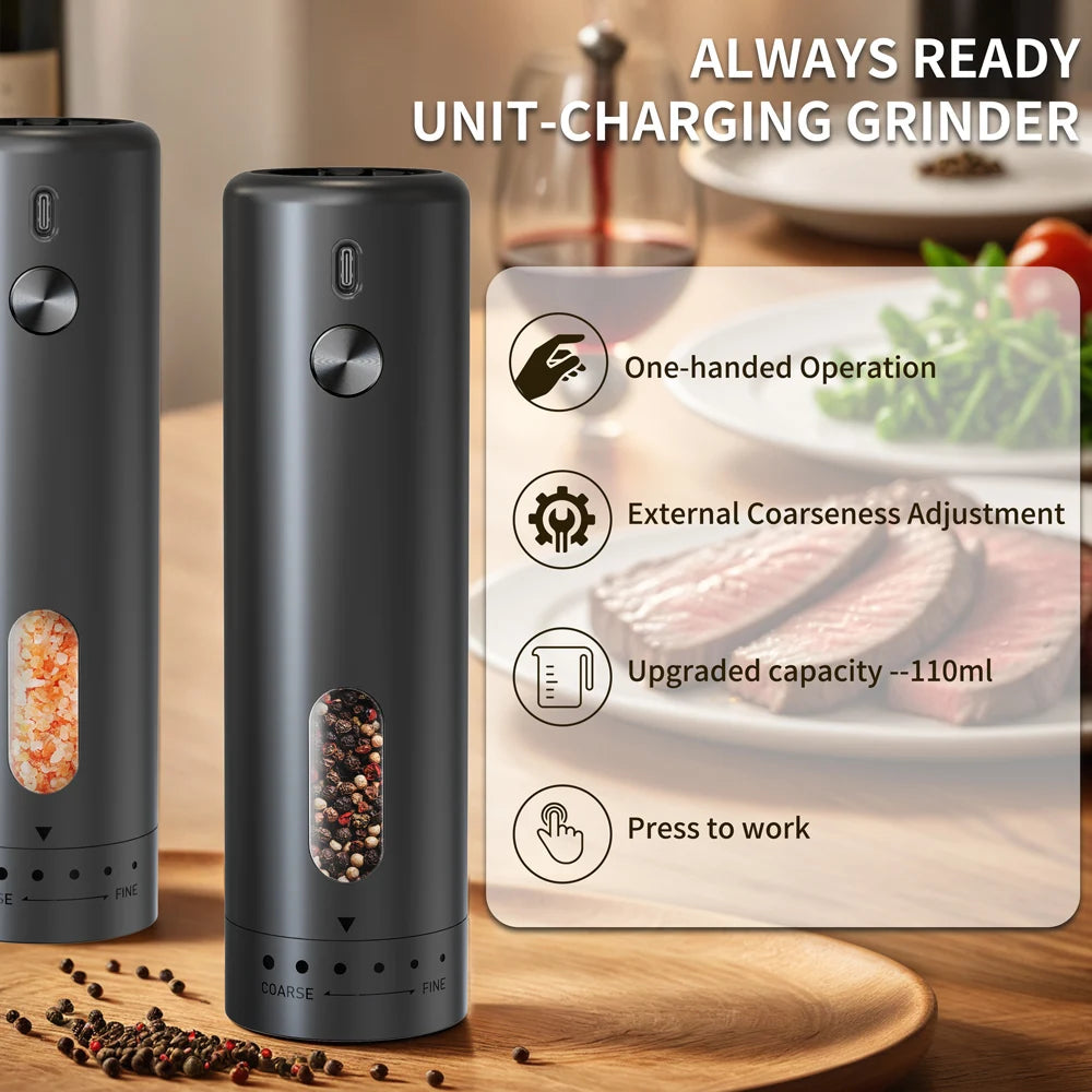 Rechargeable Electric Salt & Pepper Grinder – Adjustable Coarseness, Large Capacity Mill