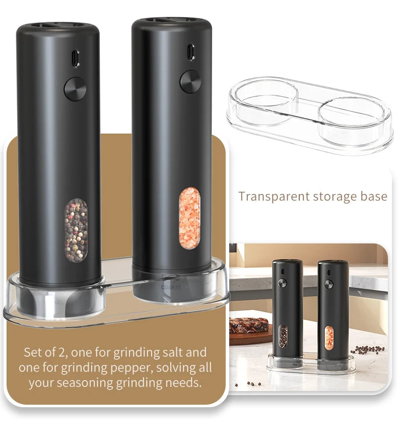 Rechargeable Electric Salt & Pepper Grinder – Adjustable Coarseness, Large Capacity Mill
