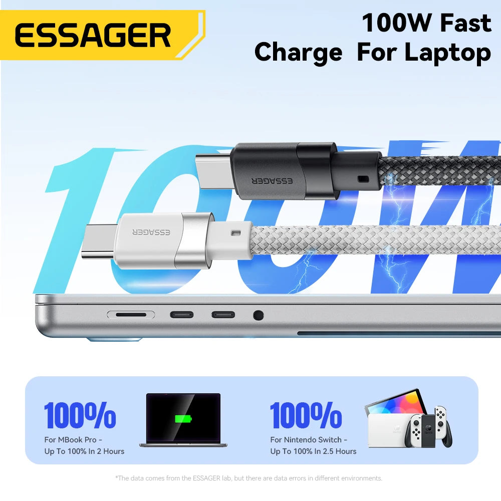Essager 100W Magnetic USB-C Cable – PD 3.1, Detachable Connector, Braided Nylon for iPhone 15, MacBook, Samsung