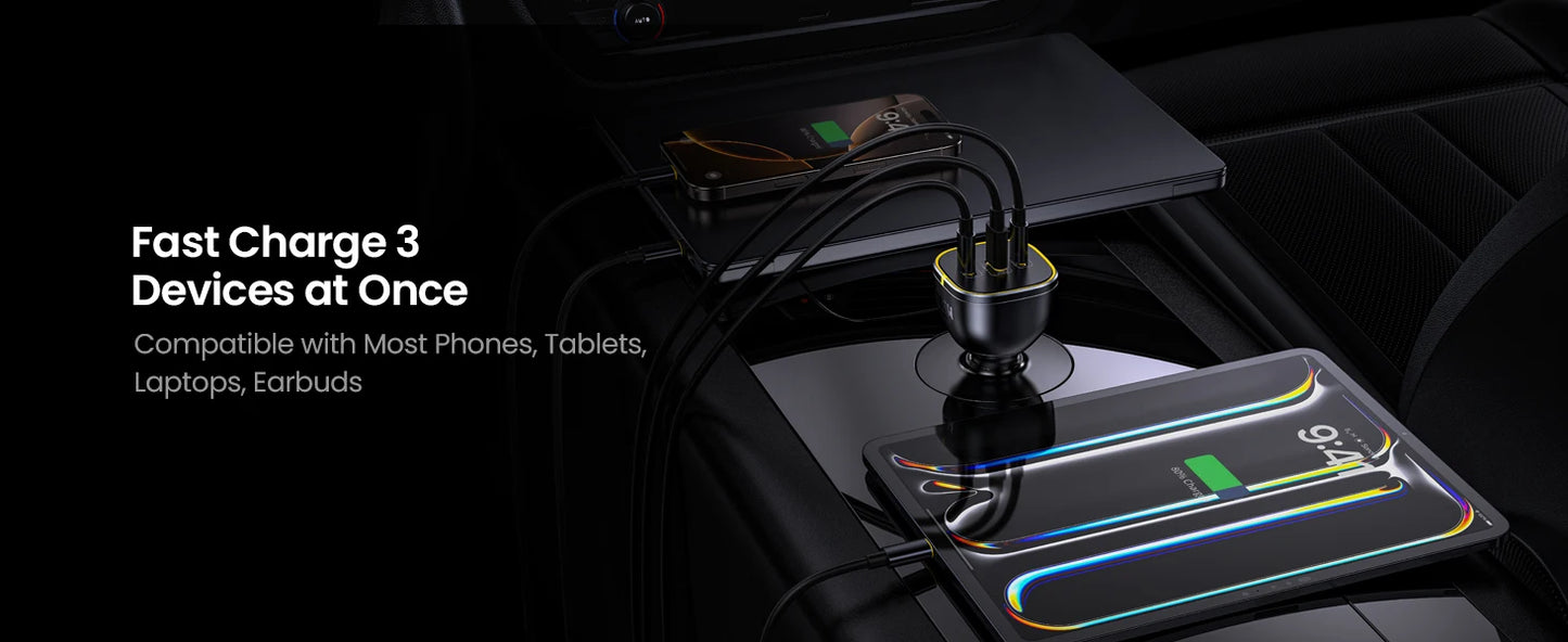 AOHI SUPERAUTO 165W PD Car Charger – Triple USB-C & USB-A Ports, Fast Charging for iPhone 16, Galaxy S23 Ultra, MacBook