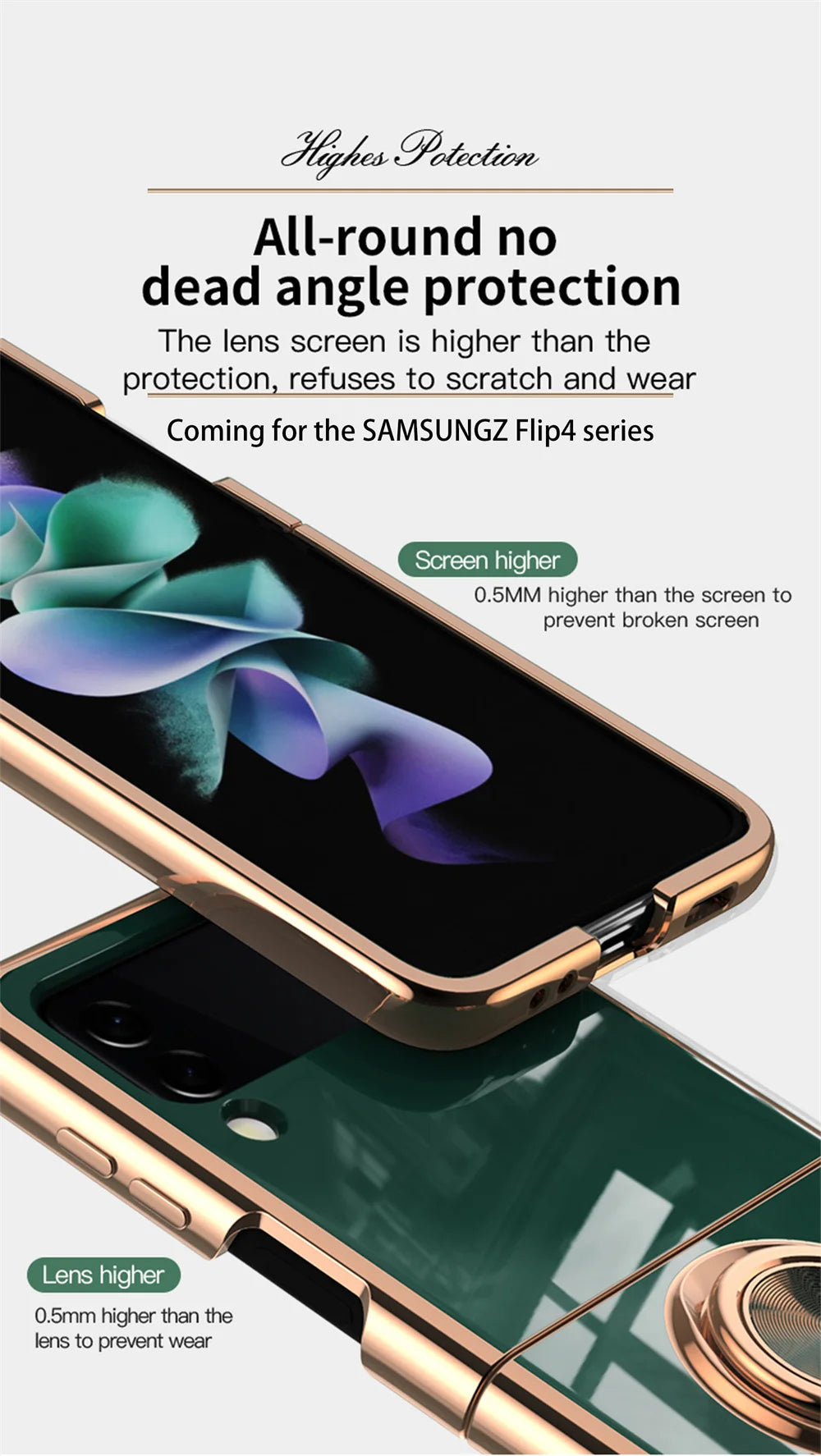 Luxury for Samsung Galaxy Z Flip 5 4 3 Flip4 Flip6 flip5 Hard Cover Rose Gold