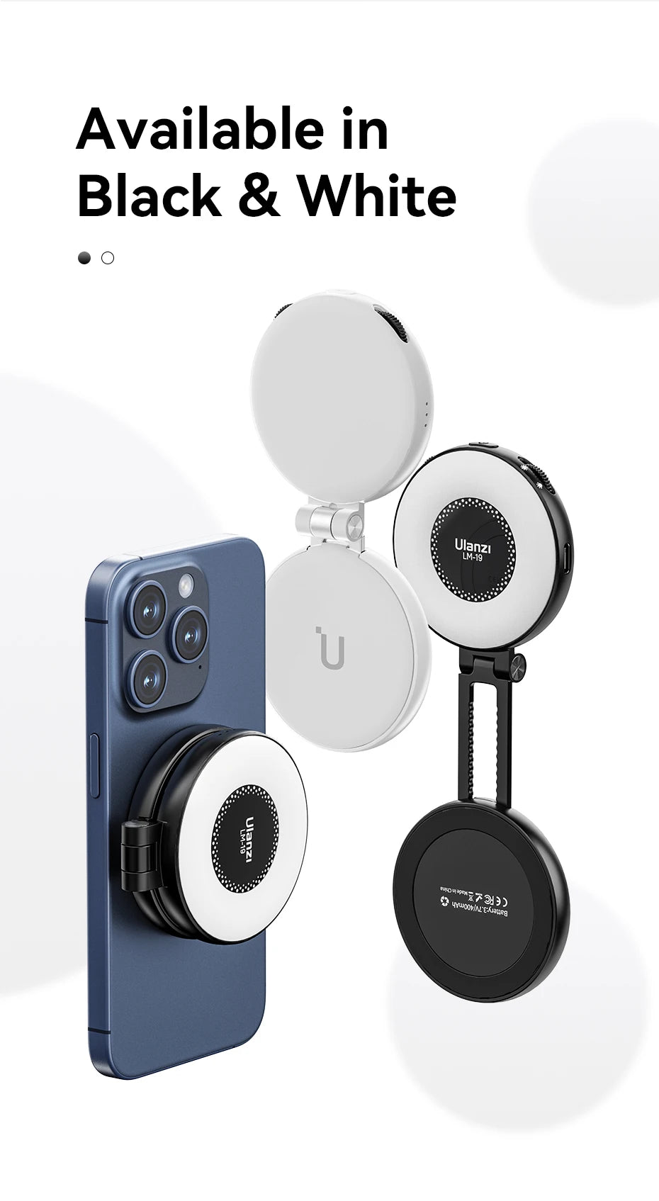 Ulanzi LM19 MagSafe Bi‑Color Flip Fill Light – CRI 95+, For Vlogs, Live Streaming & Mobile Photography