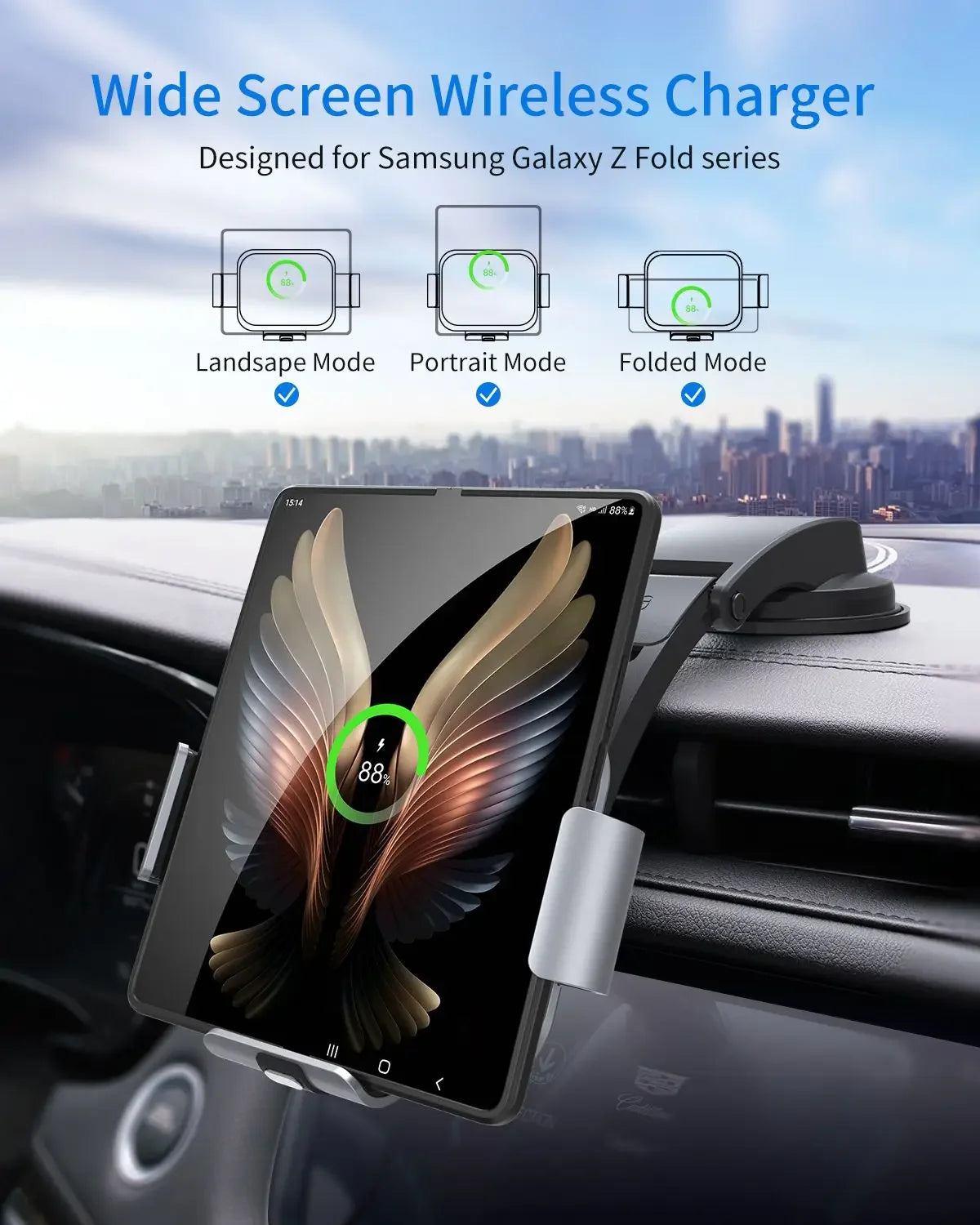 Dual Coil Wireless Car Charger Phone Holder for Galaxy Z Fold 5/4/3 & W22/W21 Foldable Phones – Fast Charging