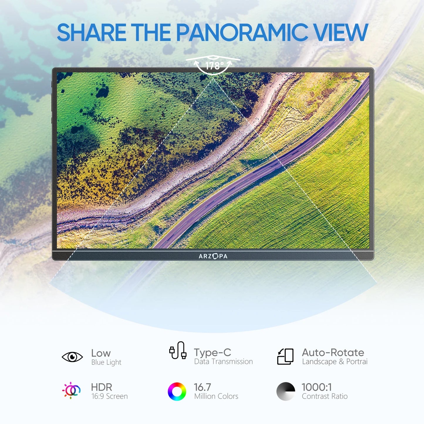 ARZOPA A1S 14″ FHD IPS Portable Monitor – USB‑C + HDMI, Ultra‑Slim, 60Hz, Built‑in Speakers