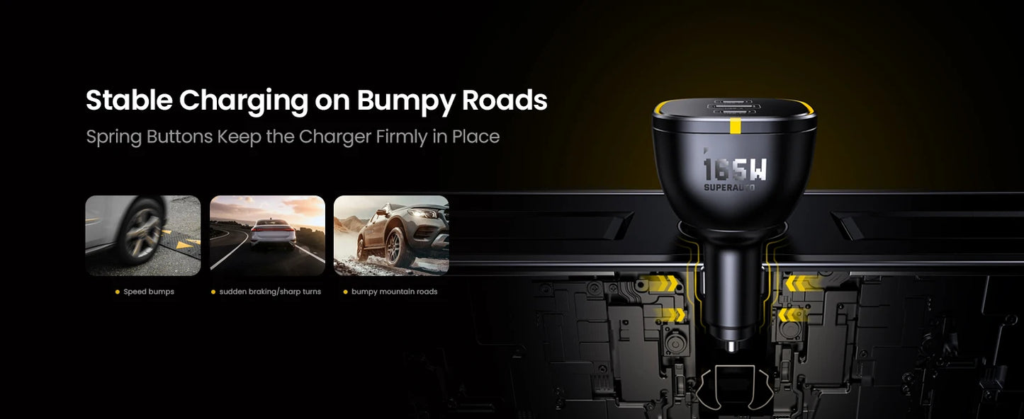 AOHI SUPERAUTO 165W PD Car Charger – Triple USB-C & USB-A Ports, Fast Charging for iPhone 16, Galaxy S23 Ultra, MacBook