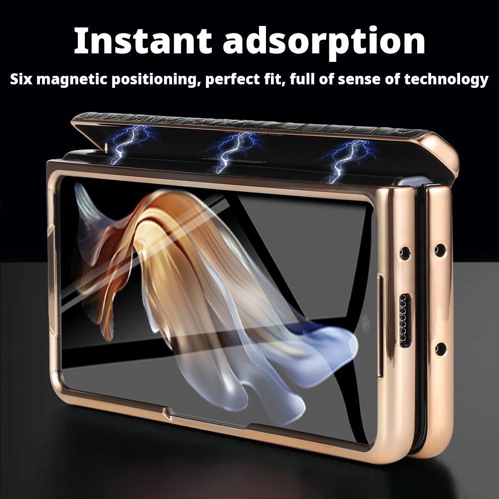 Premium Leather Magnetic Case for Samsung Galaxy Z Fold Series 6/5/4/3 with Mirror Film