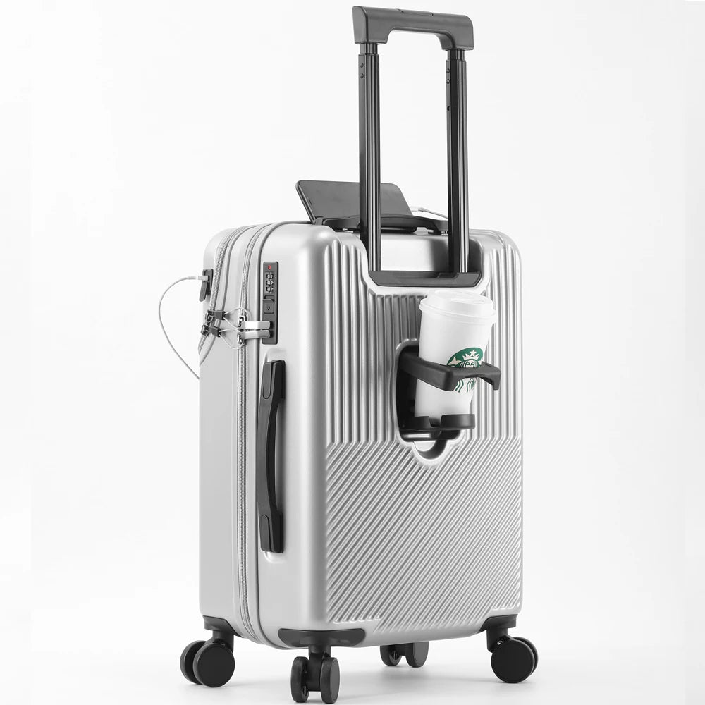 Business 20‑inch Carry‑On Suitcase with Built‑In Cup Holder & Lightweight Design