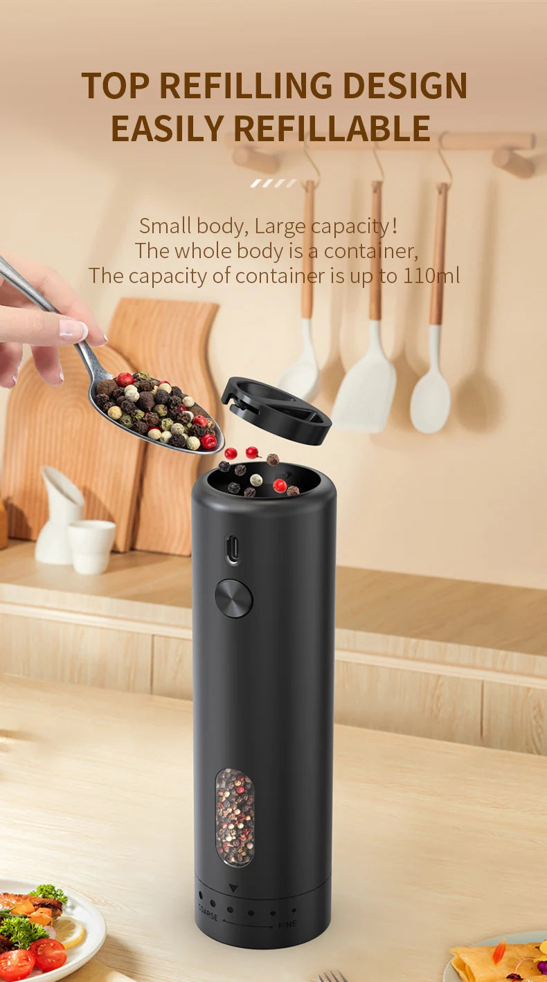 Rechargeable Electric Salt & Pepper Grinder – Adjustable Coarseness, Large Capacity Mill