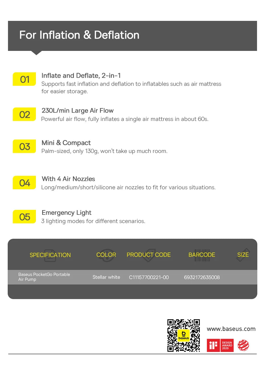 Baseus Wireless Mini Air Compressor – Portable Inflator for Mattresses, Swim Rings & Storage Bags