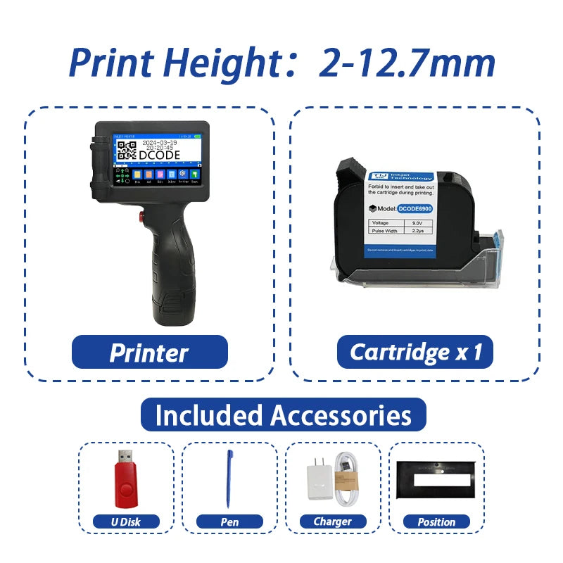 DCODE 1755PLUS 12.7 mm Portable Handheld Inkjet Printer – QR, Barcode, Logo & Batch Coding