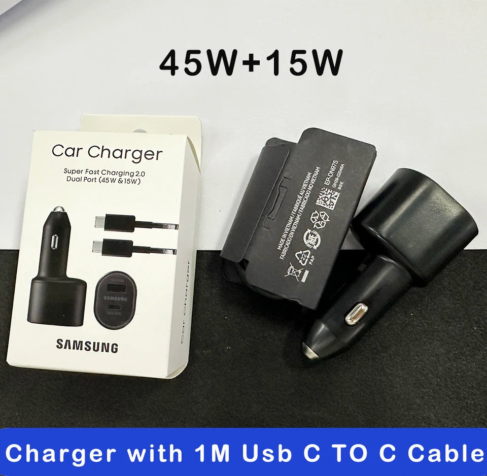 Samsung 45W USB-C Car Charger – Fast Charging for Galaxy M33, M53, Z Fold 7, iPhone 17