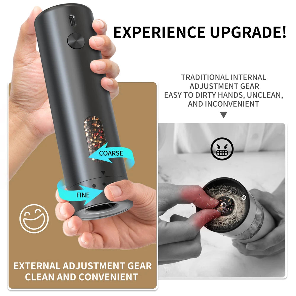 Rechargeable Electric Salt & Pepper Grinder – Adjustable Coarseness, Large Capacity Mill