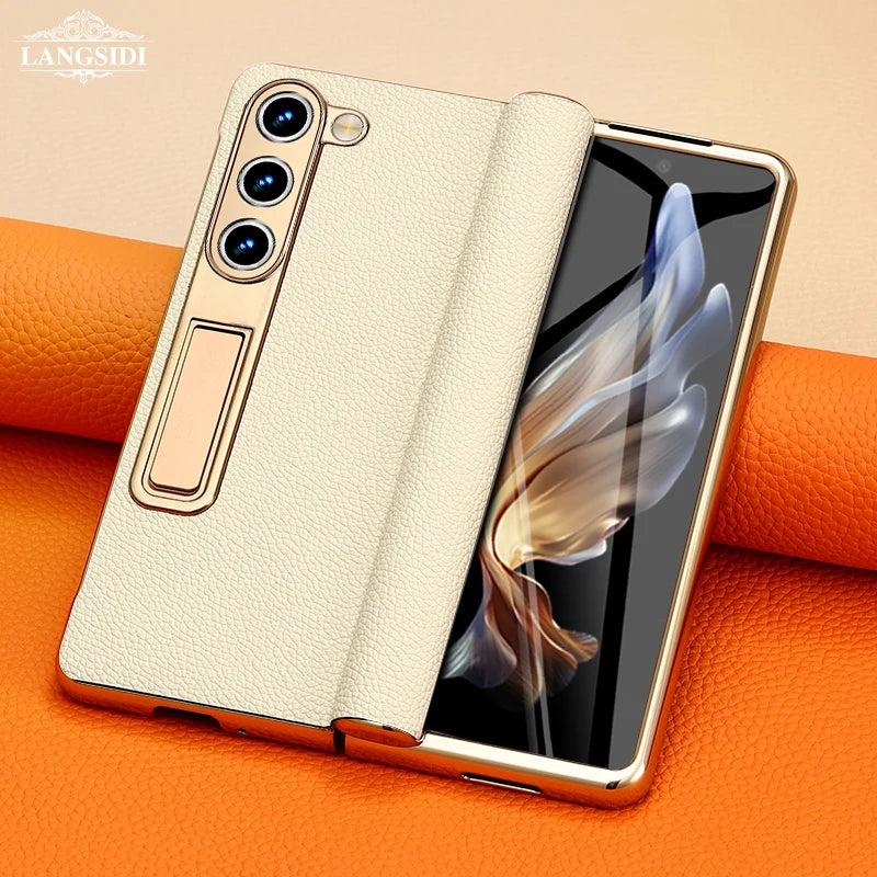 Premium Leather Magnetic Case for Samsung Galaxy Z Fold Series 6/5/4/3 with Mirror Film