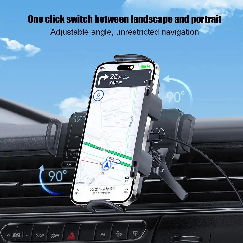 High-Intelligent Magnetic Mobile Phone/Tablet Holder – 2-in-1 Auto-Rotating Wireless Car Charger