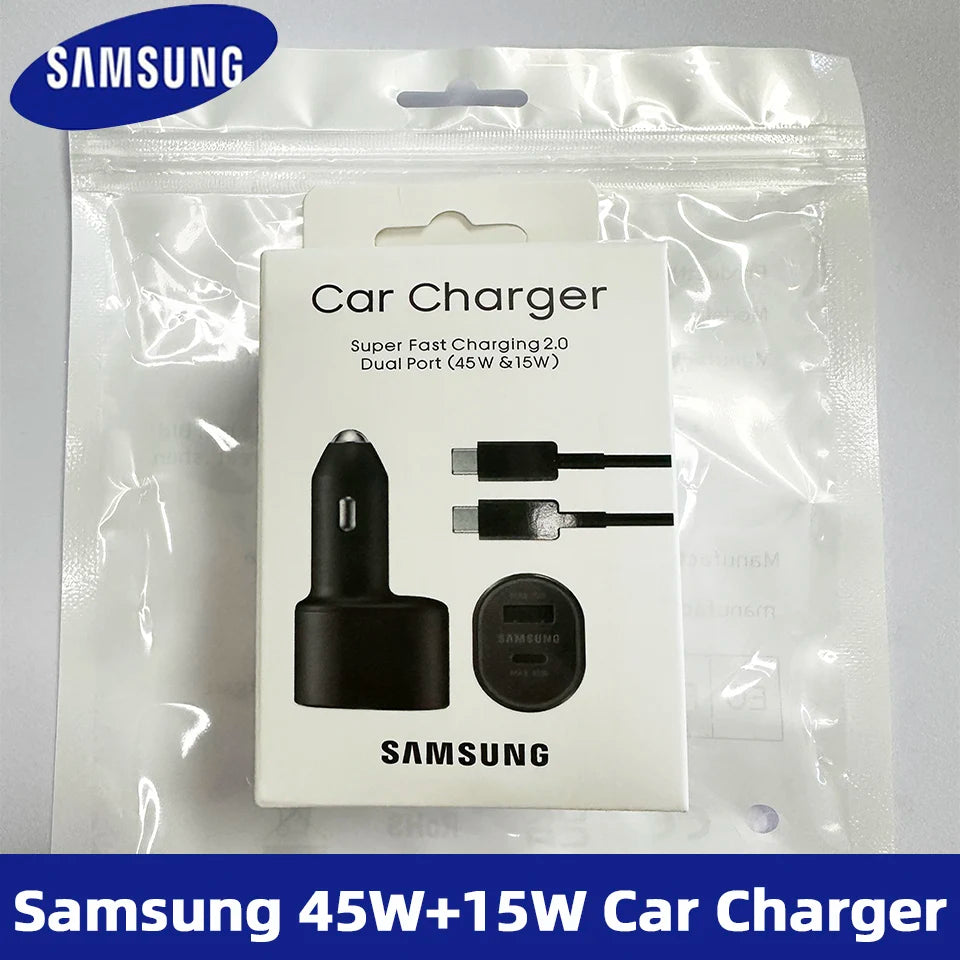 Samsung 45W USB-C Car Charger – Fast Charging for Galaxy M33, M53, Z Fold 7, iPhone 17