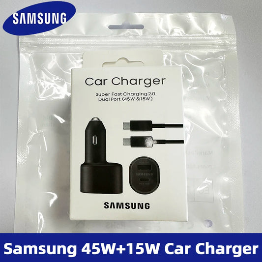 Samsung 45W USB-C Car Charger – Fast Charging for Galaxy M33, M53, Z Fold 7, iPhone 17