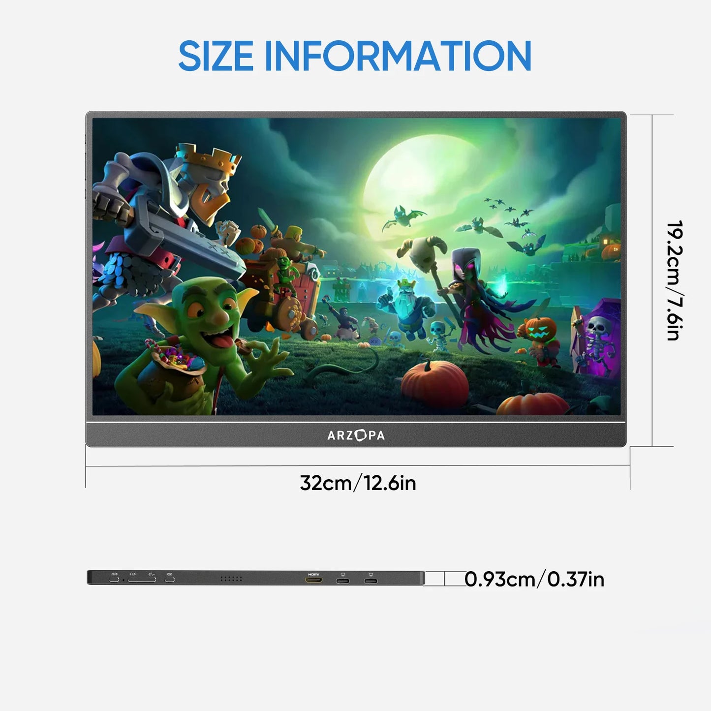 ARZOPA A1S 14″ FHD IPS Portable Monitor – USB‑C + HDMI, Ultra‑Slim, 60Hz, Built‑in Speakers