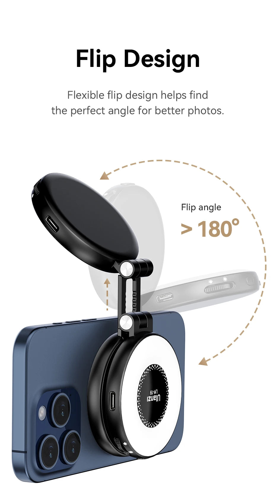 Ulanzi LM19 MagSafe Bi‑Color Flip Fill Light – CRI 95+, For Vlogs, Live Streaming & Mobile Photography