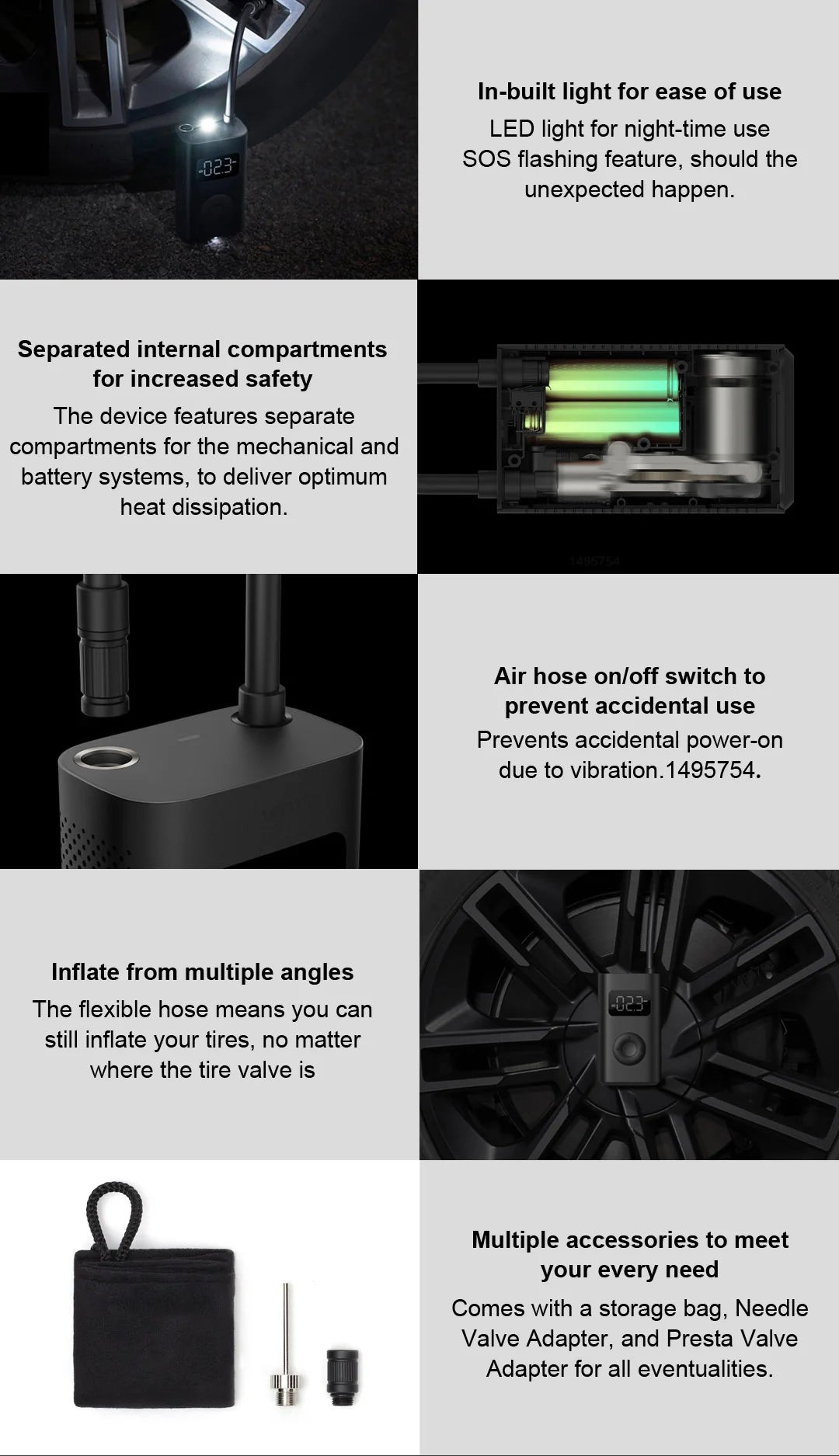 Xiaomi Mijia Portable Electric Air Pump 2 – Type-C Rechargeable Mini Tire Inflator (2000mAh, 5V)