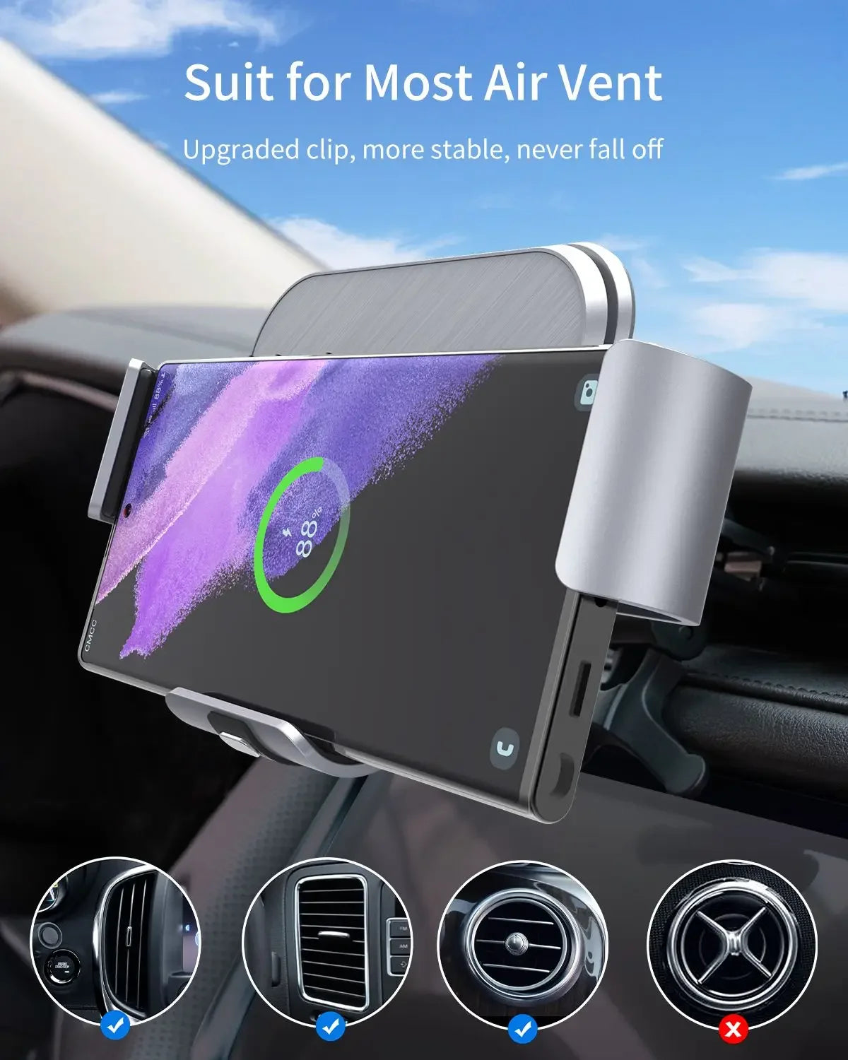 Dual Coil Wireless Car Charger Phone Holder for Galaxy Z Fold 5/4/3 & W22/W21 Foldable Phones – Fast Charging