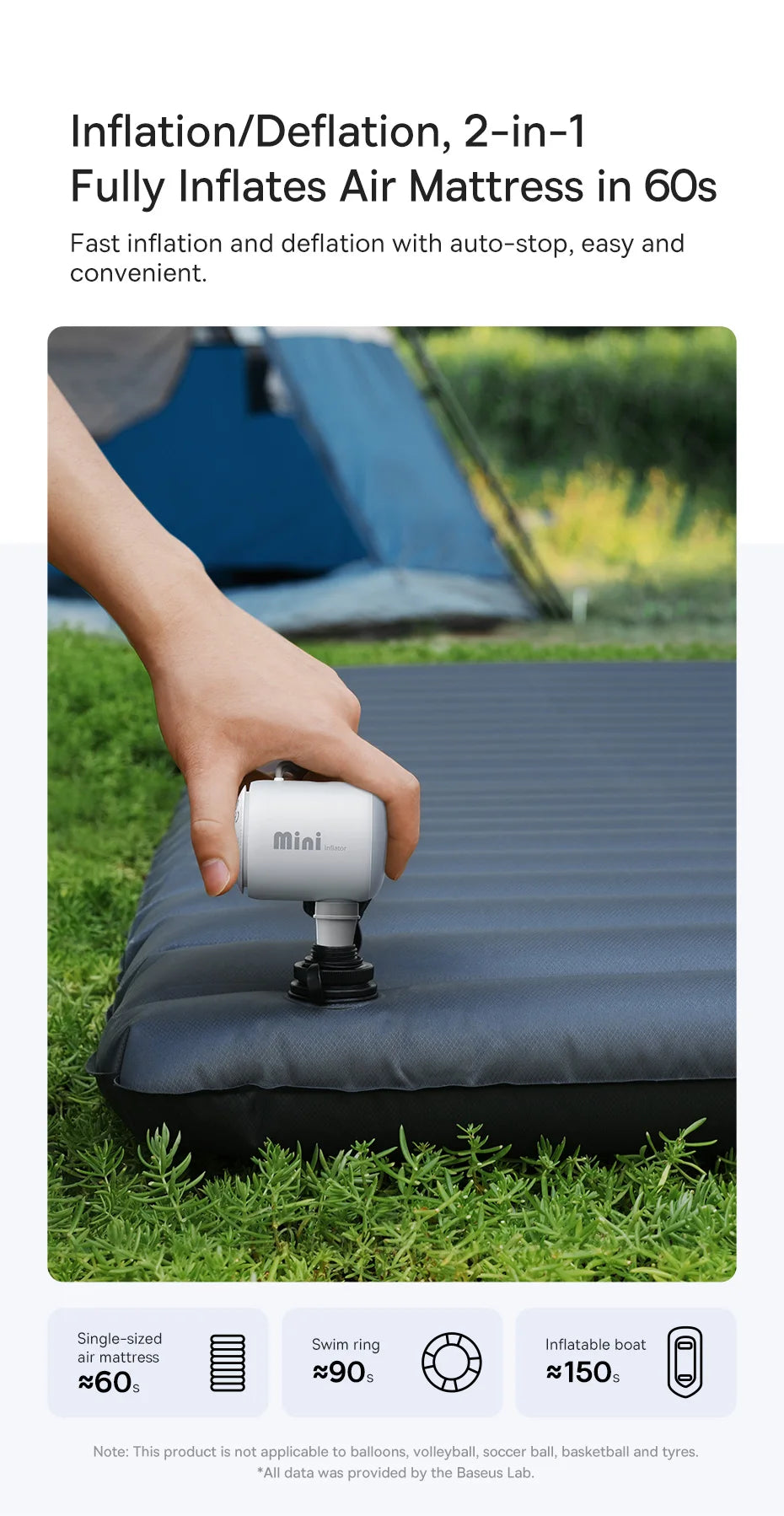 Baseus Wireless Mini Air Compressor – Portable Inflator for Mattresses, Swim Rings & Storage Bags
