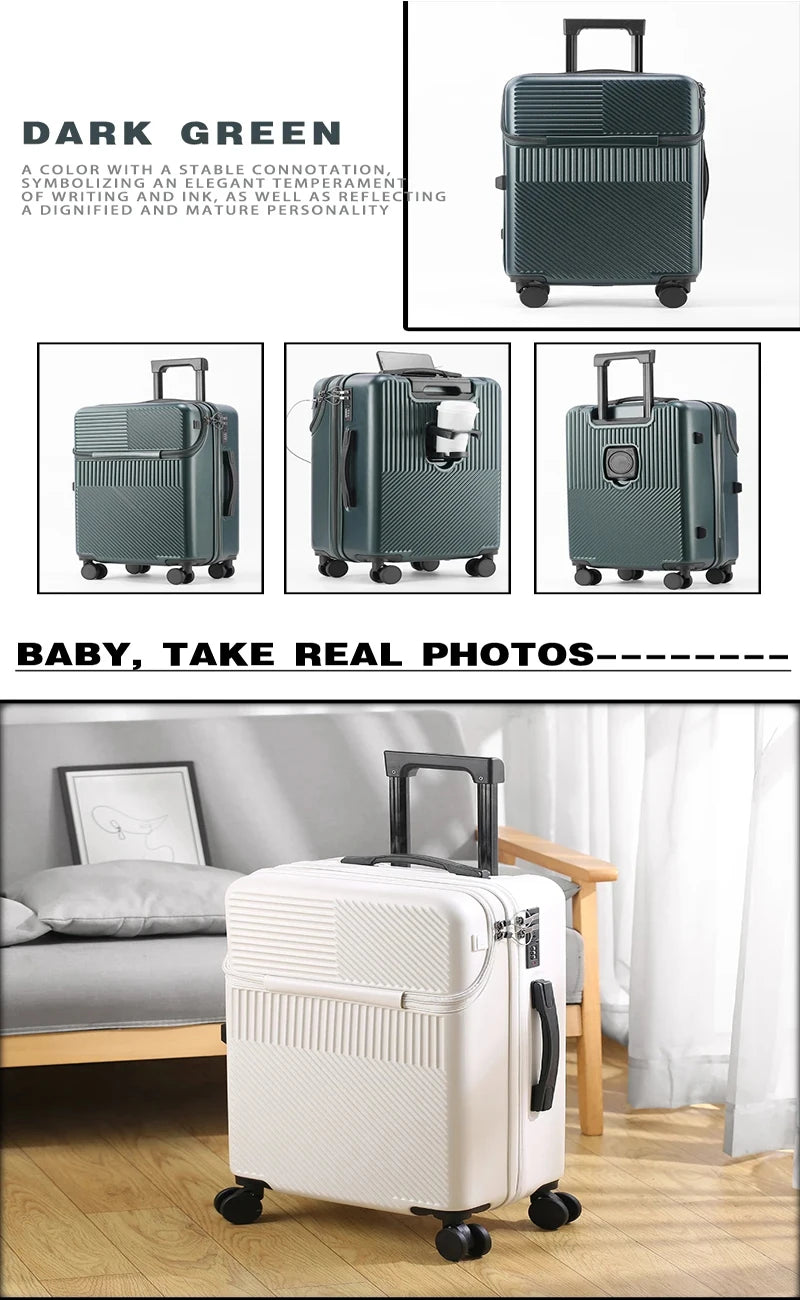 Business 20‑inch Carry‑On Suitcase with Built‑In Cup Holder & Lightweight Design