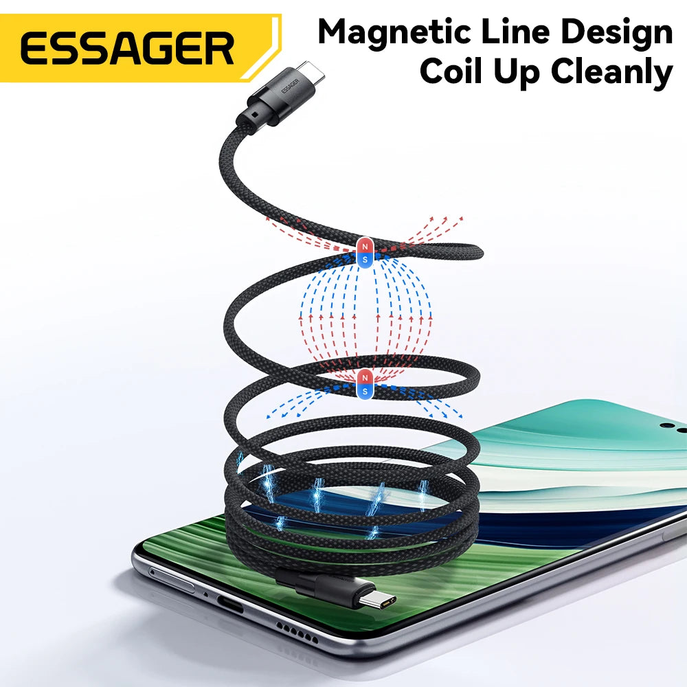 Essager 100W Magnetic USB-C Cable – PD 3.1, Detachable Connector, Braided Nylon for iPhone 15, MacBook, Samsung