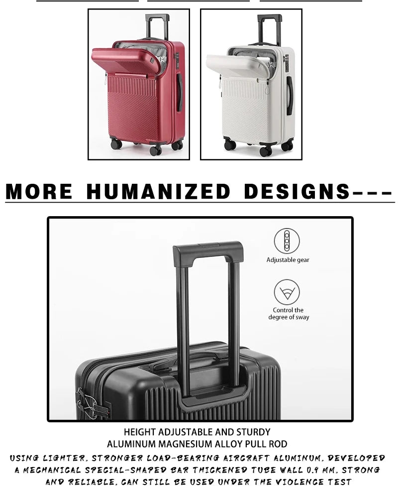 Business 20‑inch Carry‑On Suitcase with Built‑In Cup Holder & Lightweight Design