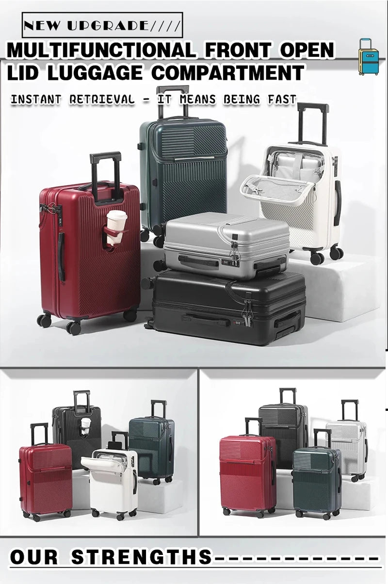 Business 20‑inch Carry‑On Suitcase with Built‑In Cup Holder & Lightweight Design