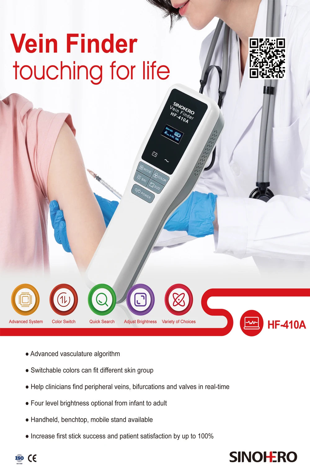 VeinSight Pro HF-410A | Handheld Near-Infrared Vein Finder & Locator for Nurses and Medical Use