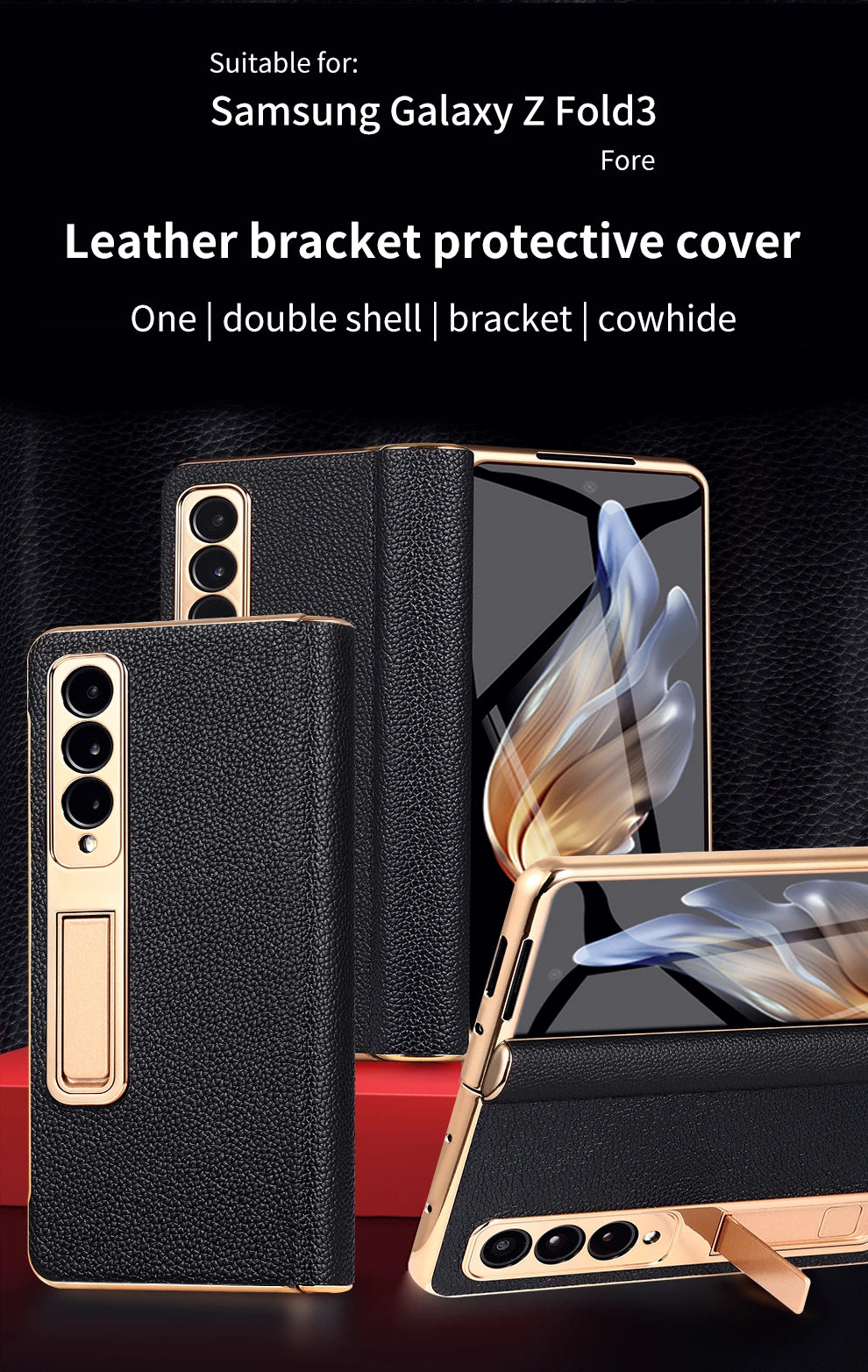 Premium Leather Magnetic Case for Samsung Galaxy Z Fold Series 6/5/4/3 with Mirror Film