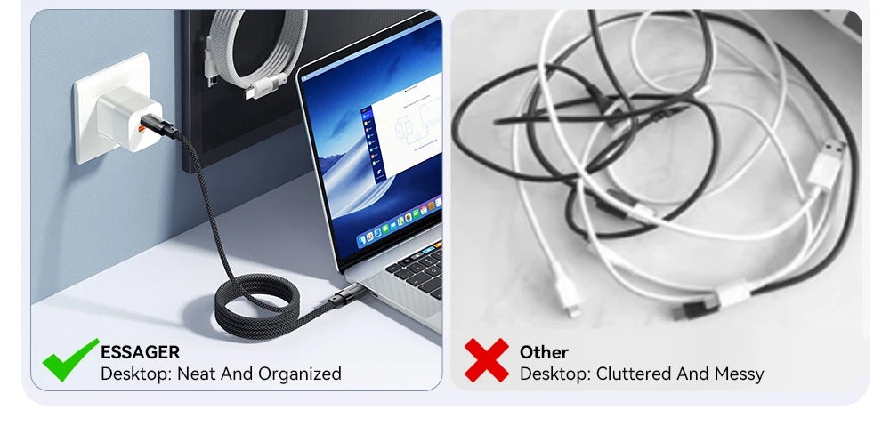 Essager 100W Magnetic USB-C Cable – PD 3.1, Detachable Connector, Braided Nylon for iPhone 15, MacBook, Samsung