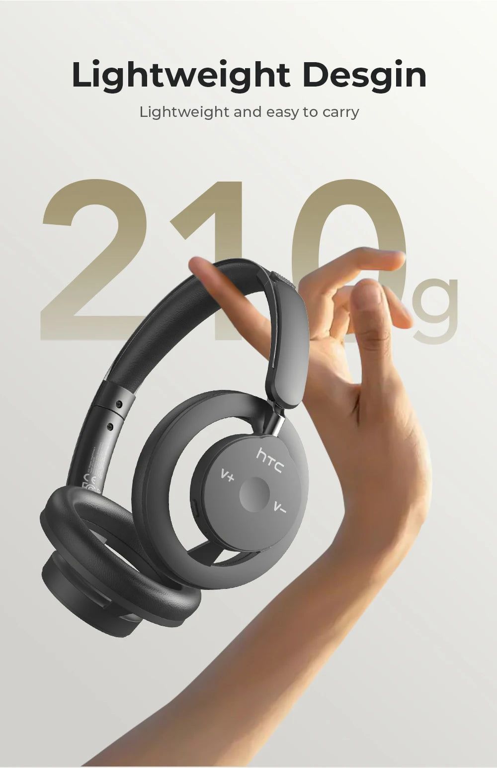 HTC HP06 Bluetooth V6.0 Foldable Wireless Headphones – Punchy Bass, Open Ear‑Airy Design