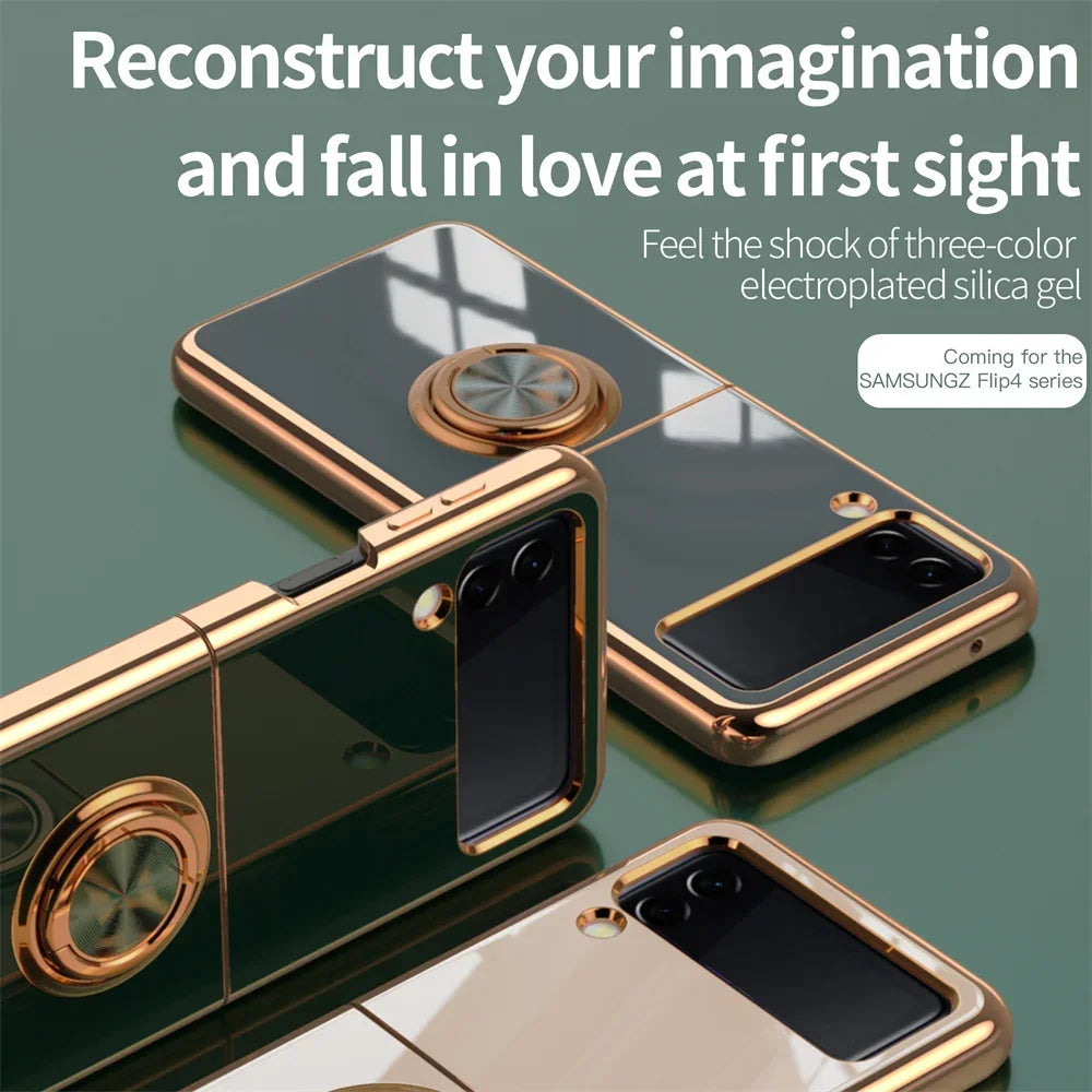 Luxury for Samsung Galaxy Z Flip 5 4 3 Flip4 Flip6 flip5 Hard Cover Rose Gold